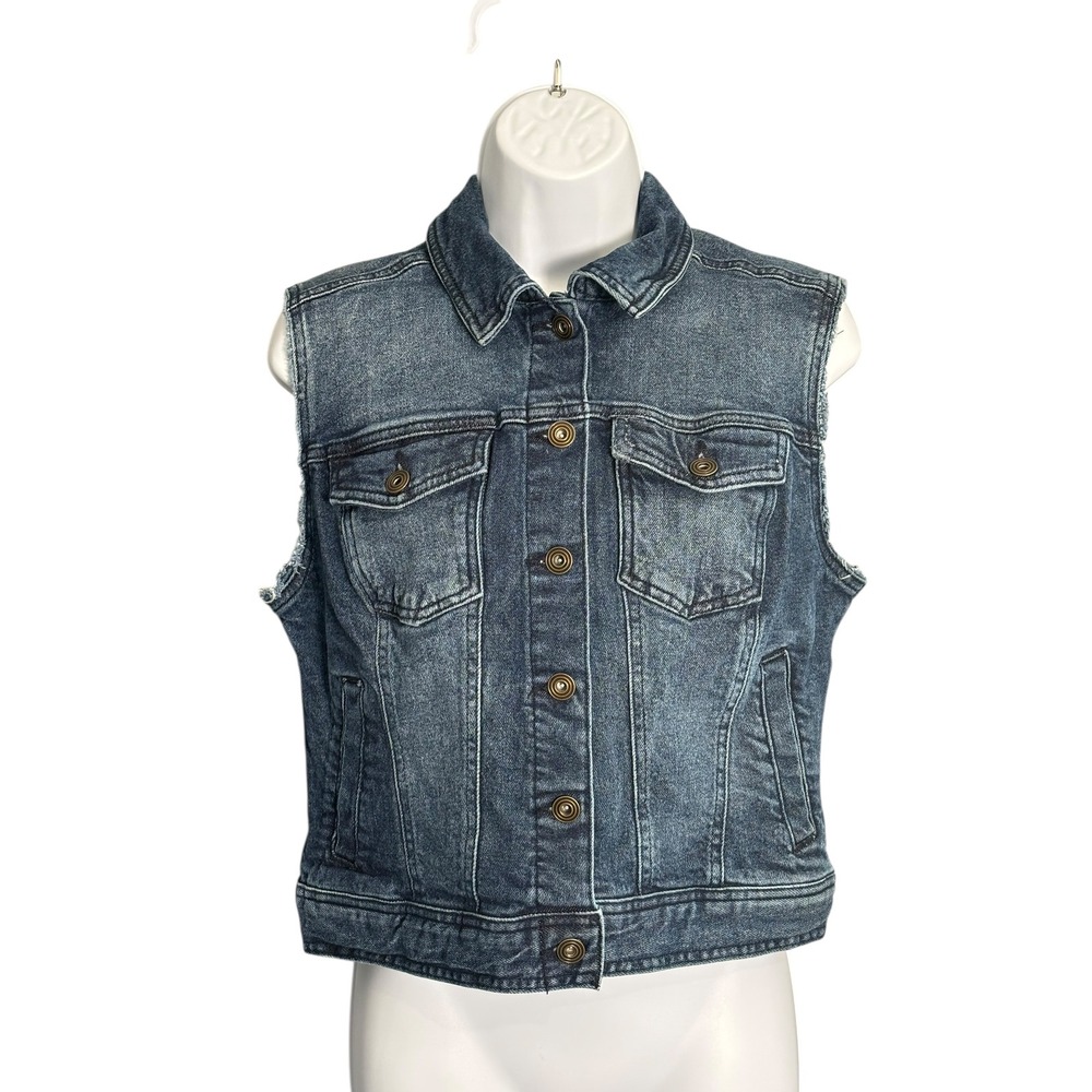 RE Generation by Celebrity Pink Blue Denim Jean Vest‎ Size S Sleeveless Crop Cut